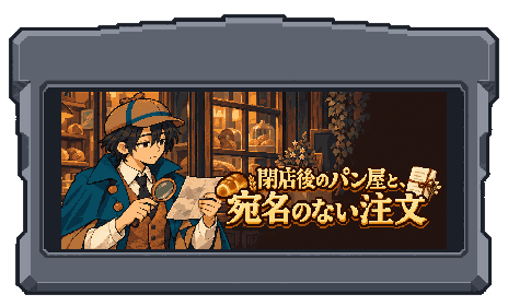 探偵サクと暖かなパン屋、『閉店後のパン屋と、宛名のない注文』のタイトルを描いたカセット