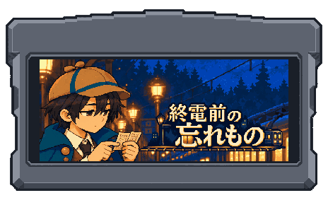 探偵サクと夜の駅、『終電前の忘れもの』のタイトルを描いたカセット